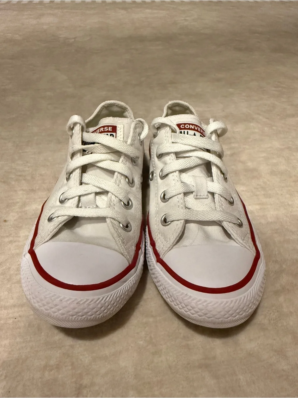 Converse Kids White Canvas Low-Top Sneakers with Red Accent